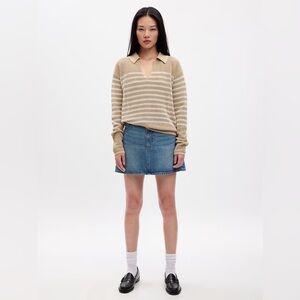 GAP Relaxed Stripe Crochet Collared Sweater NWT